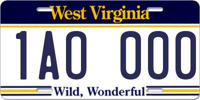 WV license plate 1AO000