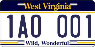 WV license plate 1AO001