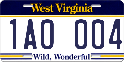 WV license plate 1AO004