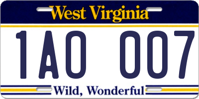 WV license plate 1AO007