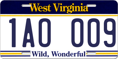 WV license plate 1AO009