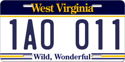 WV license plate 1AO011