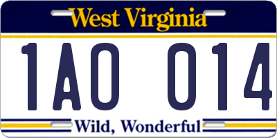 WV license plate 1AO014