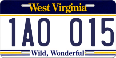 WV license plate 1AO015