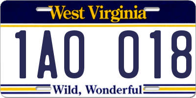 WV license plate 1AO018