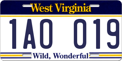 WV license plate 1AO019