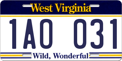 WV license plate 1AO031