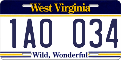 WV license plate 1AO034