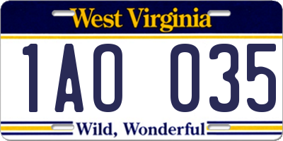 WV license plate 1AO035
