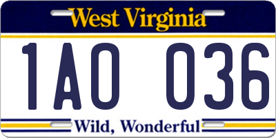 WV license plate 1AO036