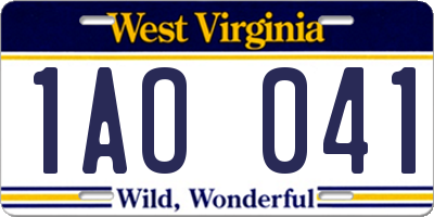 WV license plate 1AO041