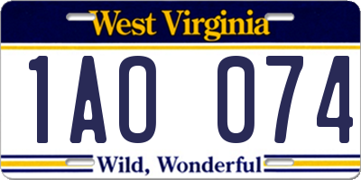 WV license plate 1AO074