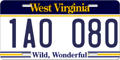 WV license plate 1AO080