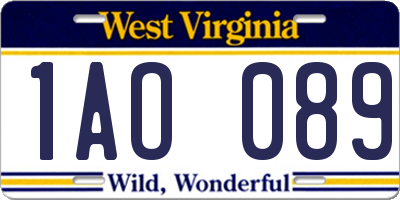 WV license plate 1AO089
