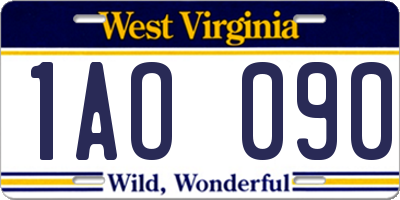 WV license plate 1AO090
