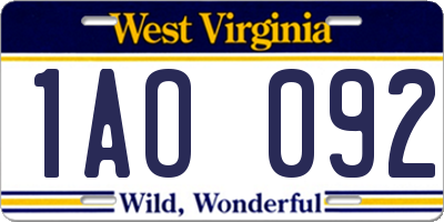 WV license plate 1AO092