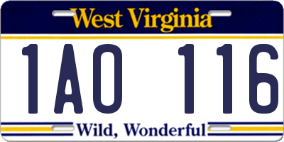 WV license plate 1AO116