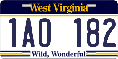 WV license plate 1AO182