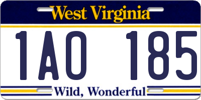WV license plate 1AO185