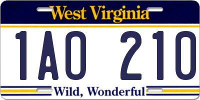WV license plate 1AO210