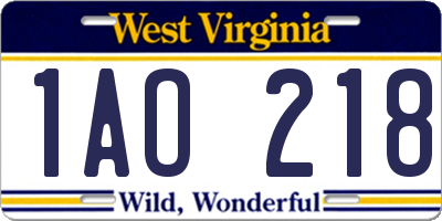 WV license plate 1AO218
