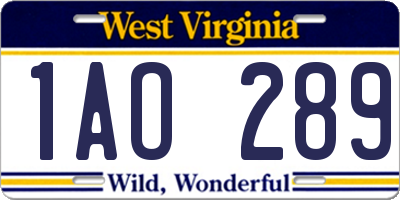 WV license plate 1AO289
