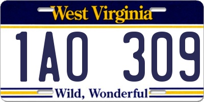 WV license plate 1AO309