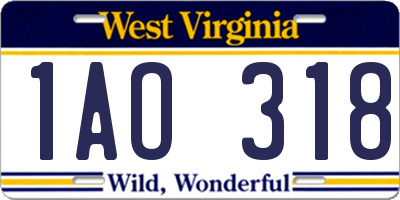 WV license plate 1AO318