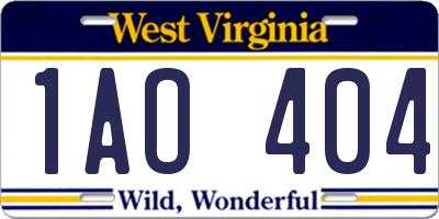 WV license plate 1AO404
