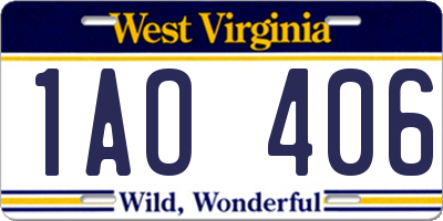 WV license plate 1AO406