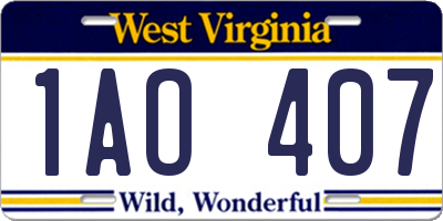 WV license plate 1AO407