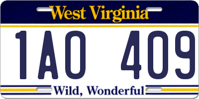 WV license plate 1AO409