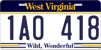 WV license plate 1AO418