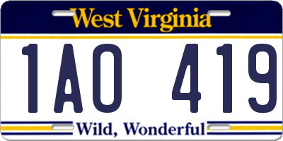 WV license plate 1AO419