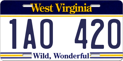WV license plate 1AO420