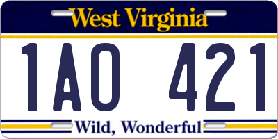 WV license plate 1AO421