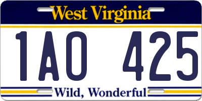 WV license plate 1AO425