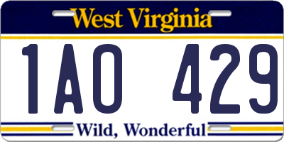 WV license plate 1AO429