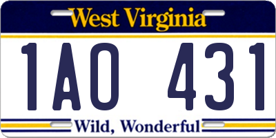 WV license plate 1AO431
