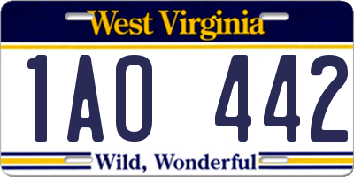 WV license plate 1AO442