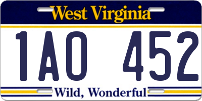 WV license plate 1AO452