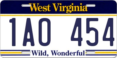 WV license plate 1AO454