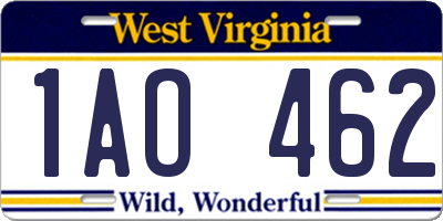 WV license plate 1AO462