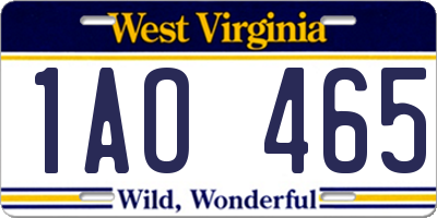 WV license plate 1AO465