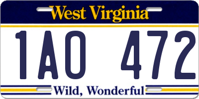 WV license plate 1AO472