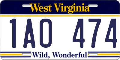 WV license plate 1AO474