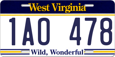 WV license plate 1AO478