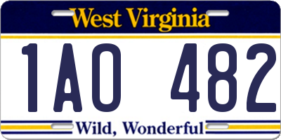 WV license plate 1AO482