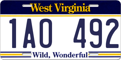 WV license plate 1AO492