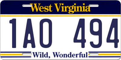WV license plate 1AO494